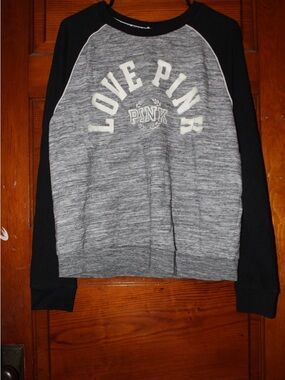 PINK Victoria's Secret Gray and Black Raglan 'LOVE PINK' Sweatshirt